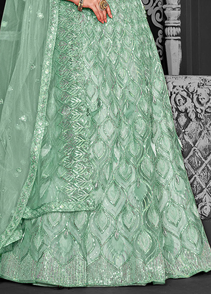 Green Net Lehenga Set