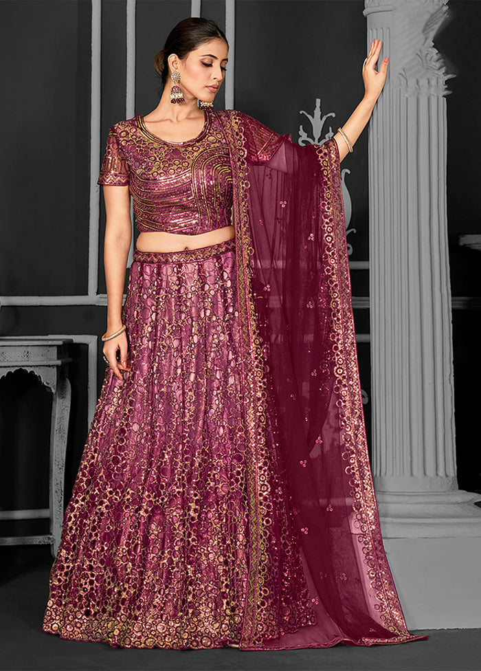 Maroon Net Lehenga Set