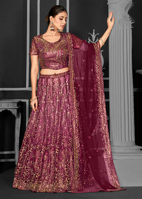 Maroon Net Lehenga Set