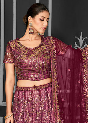 Maroon Net Lehenga Set
