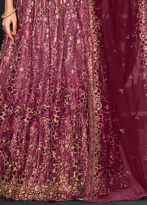 Maroon Net Lehenga Set