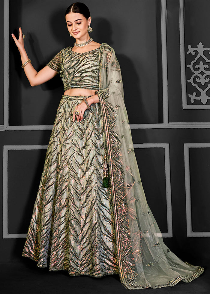 Green Net Lehenga Set