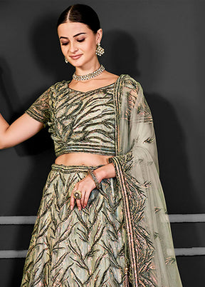 Green Net Lehenga Set