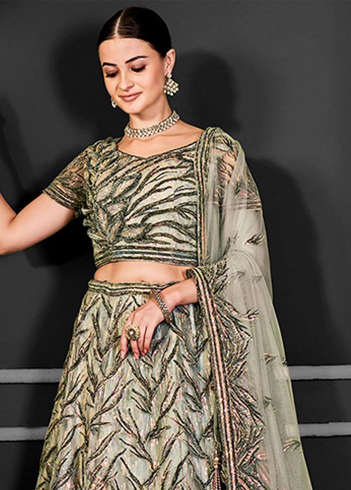 Green Net Lehenga Set