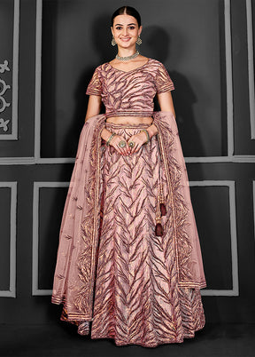 Peach Net Lehenga Set