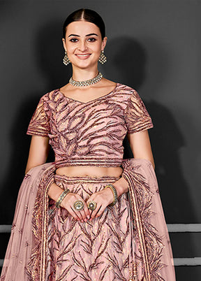 Peach Net Lehenga Set
