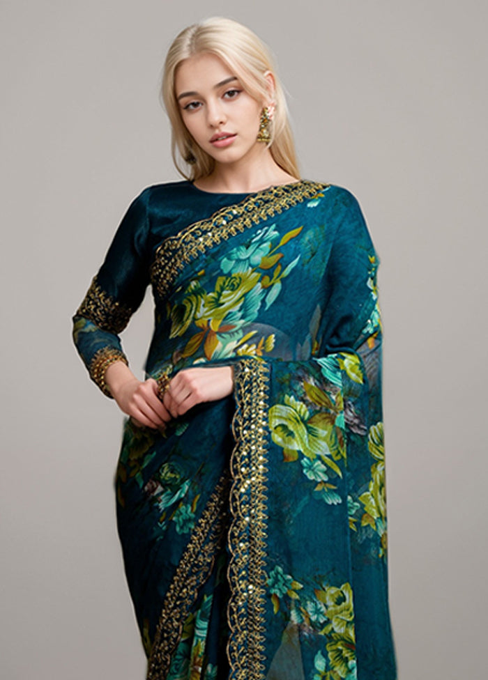 Brown Georgette Saree With Blouse Piece