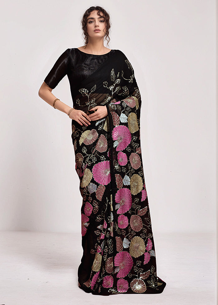 Black Georgette Saree With Blouse Piece