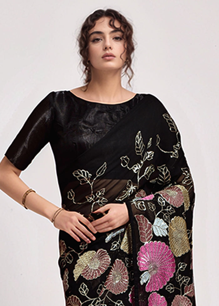 Black Georgette Saree With Blouse Piece