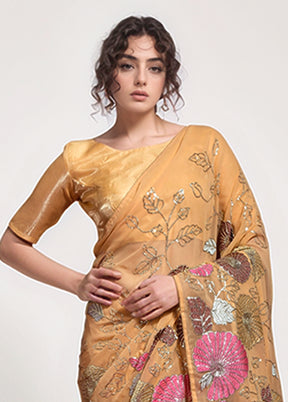 Brown Georgette Saree With Blouse Piece