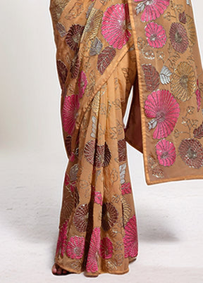 Brown Georgette Saree With Blouse Piece