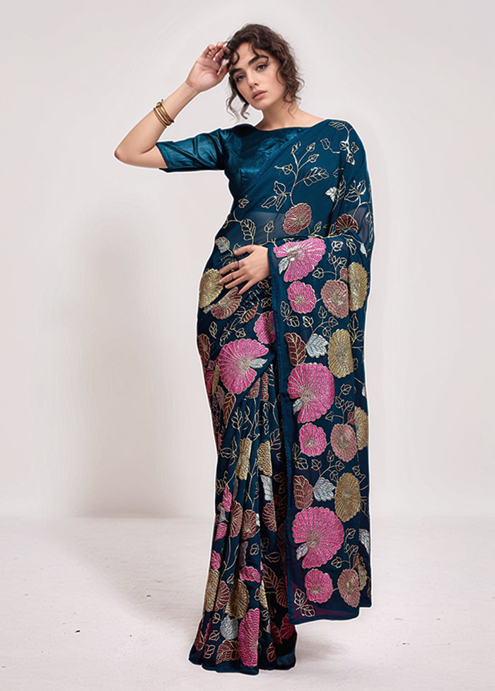 Brown Georgette Saree With Blouse Piece