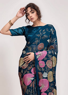 Brown Georgette Saree With Blouse Piece