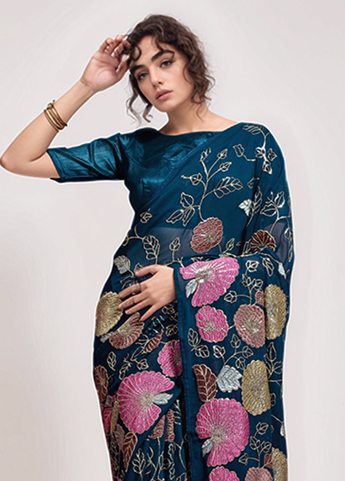 Brown Georgette Saree With Blouse Piece