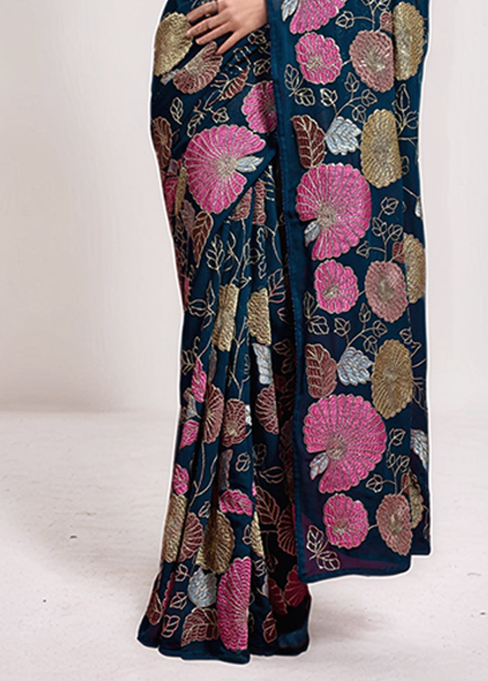 Brown Georgette Saree With Blouse Piece