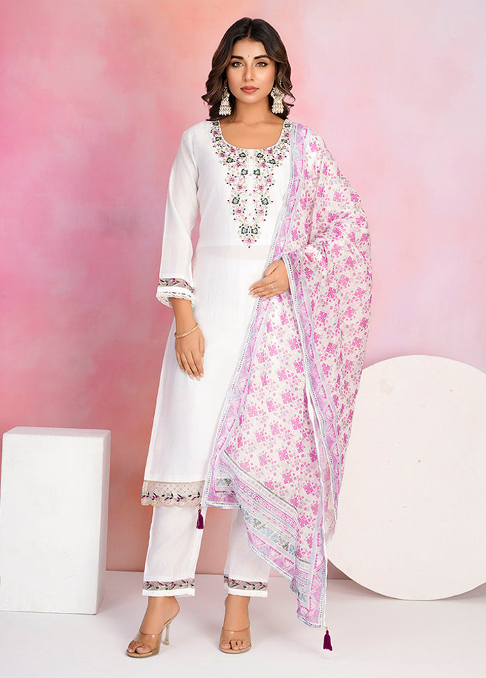 3 Pc White Silk Suit Set