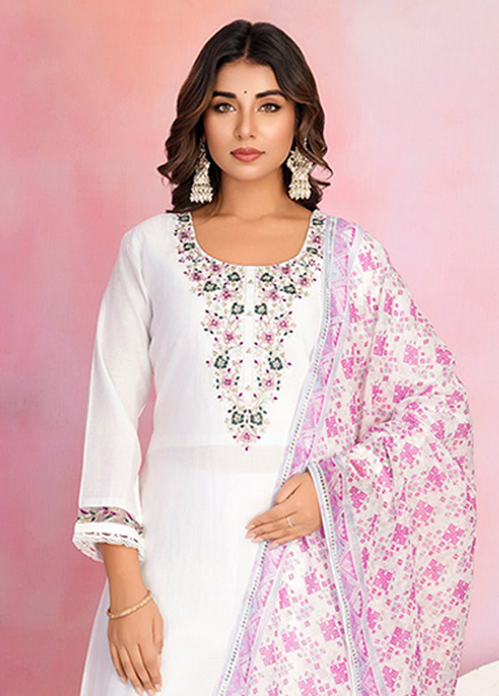 3 Pc White Silk Suit Set