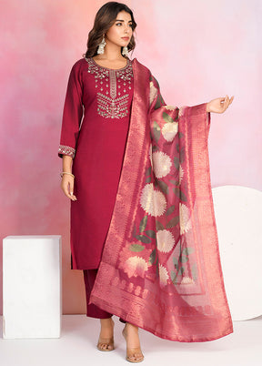 3 Pc Maroon Silk Suit Set