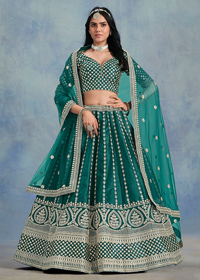 Green Blended Silk Lehenga Set
