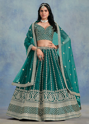 Green Blended Silk Lehenga Set