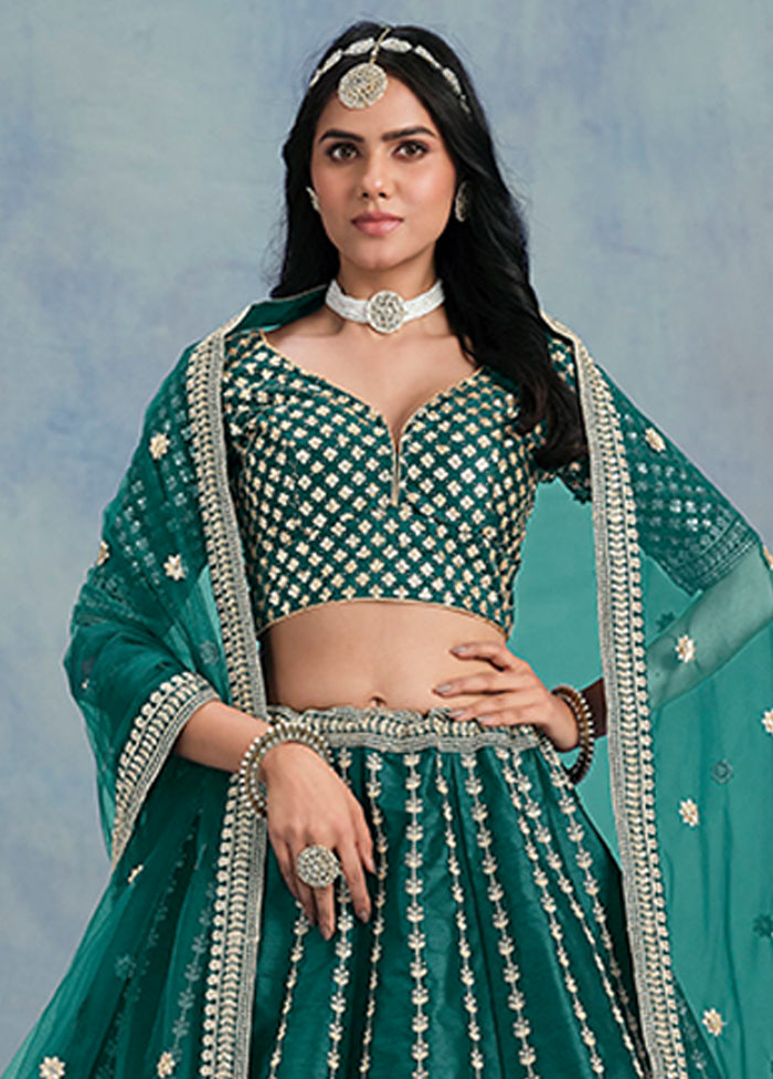 Green Blended Silk Lehenga Set