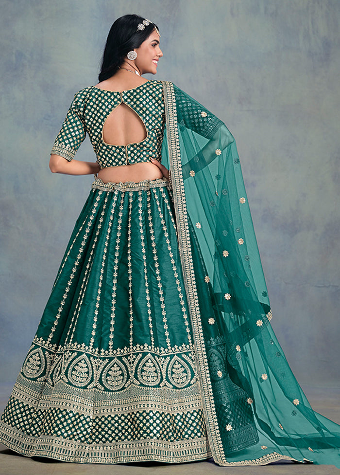Green Blended Silk Lehenga Set