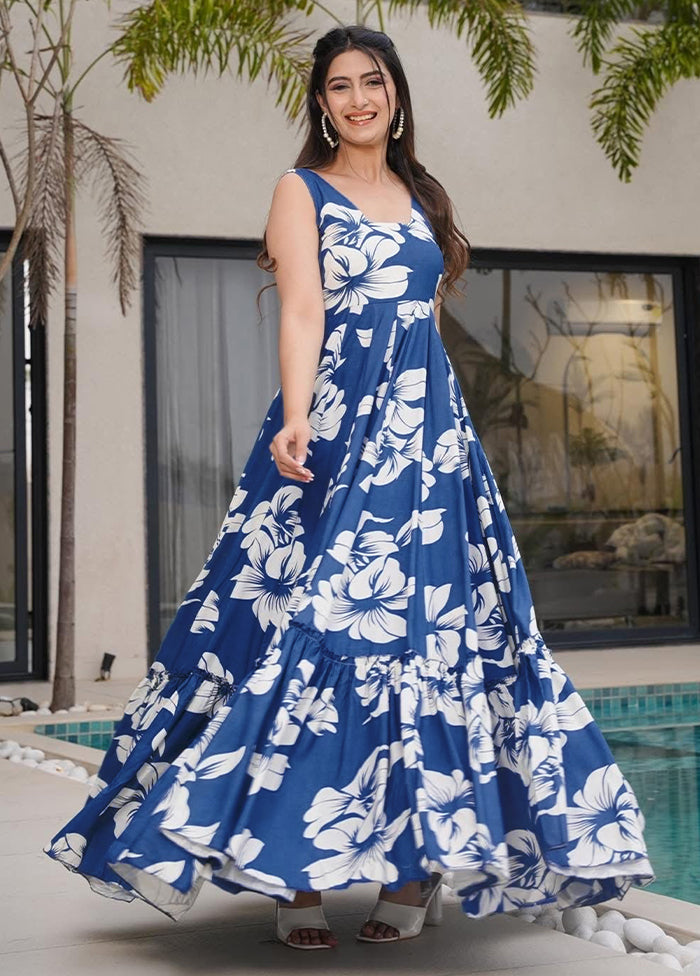 Blue Readymade Rayon Gown