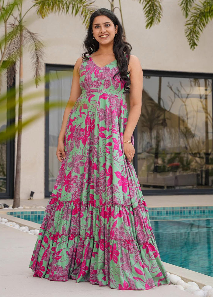 Mint Green Readymade Rayon Gown