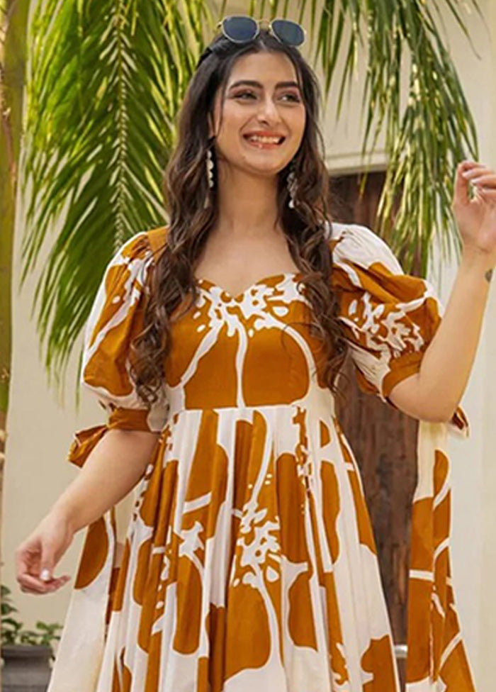 Yellow Printed Work Cotton Gown