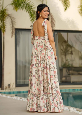 Cream Printed Work Cotton Gown