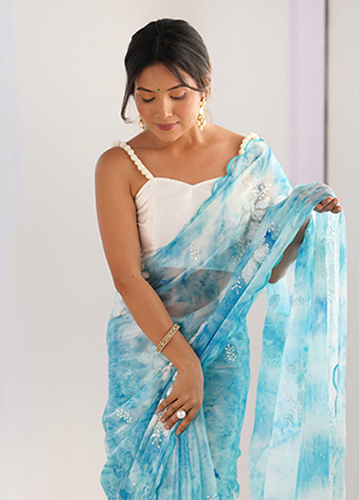 Blue Spun Silk Saree With Blouse Piece