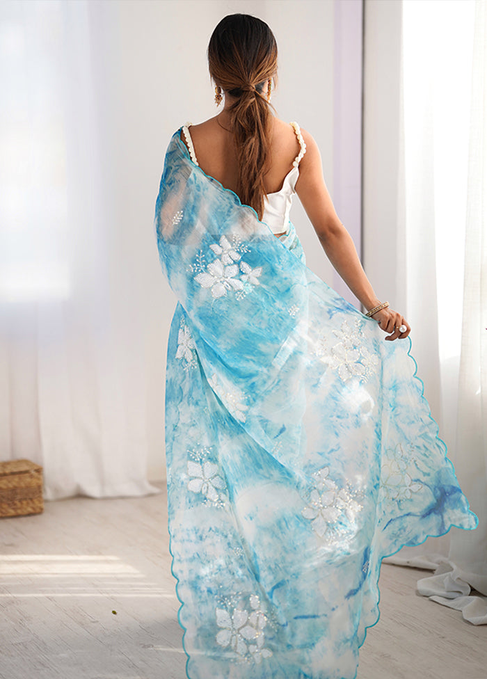 Blue Spun Silk Saree With Blouse Piece