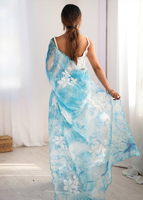 Blue Spun Silk Saree With Blouse Piece