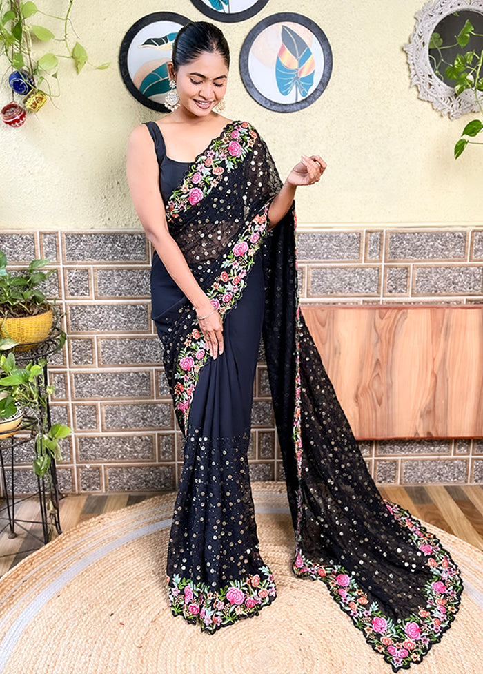 Black Georgette Saree With Blouse Piece