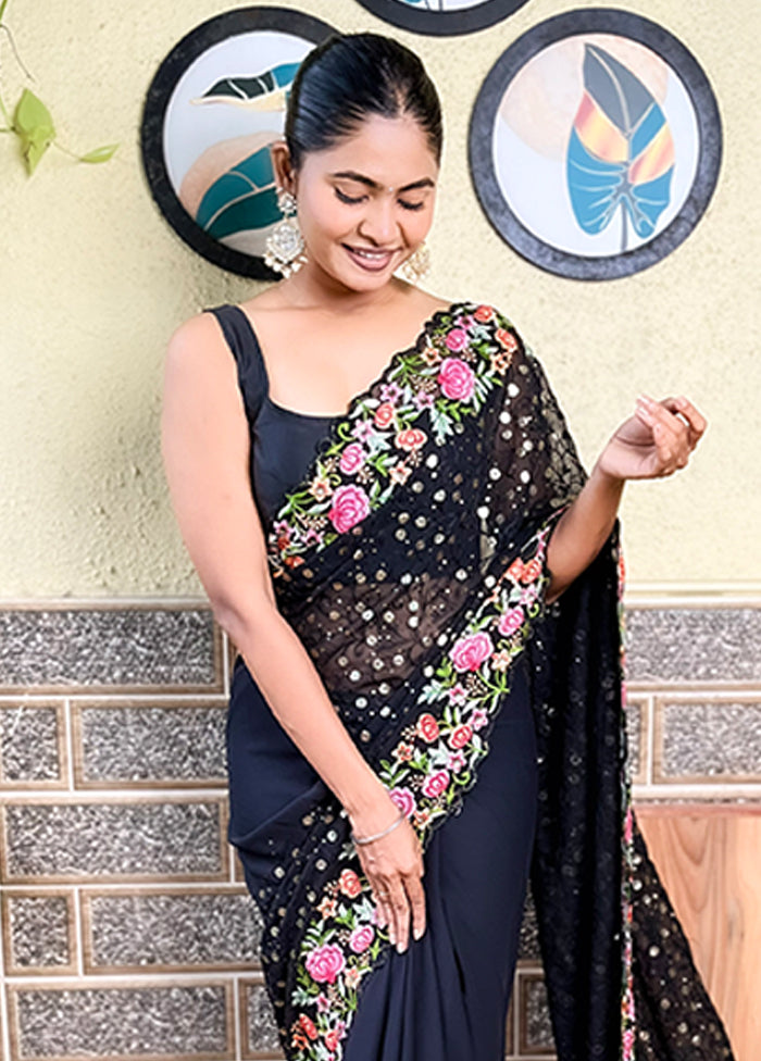 Black Georgette Saree With Blouse Piece