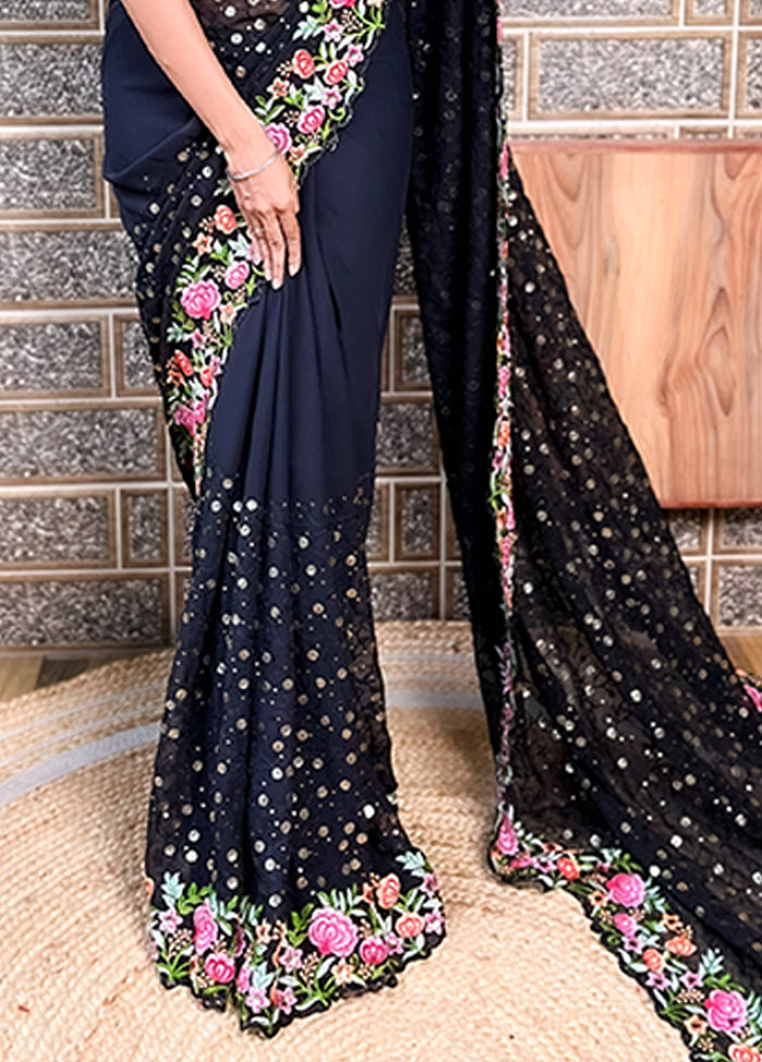 Black Georgette Saree With Blouse Piece