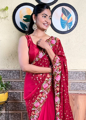 Maroon Georgette Saree With Blouse Piece