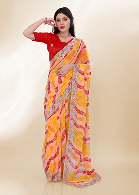 Yellow Georgette Saree With Blouse Piece