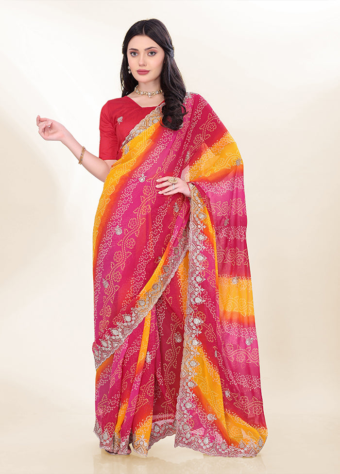 Pink Georgette Saree With Blouse Piece
