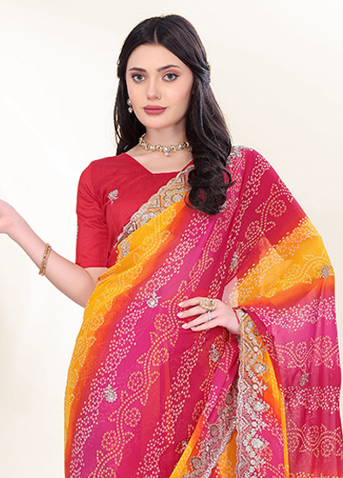 Pink Georgette Saree With Blouse Piece