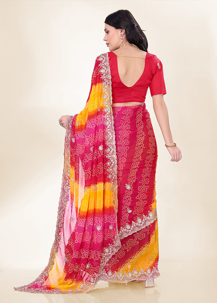 Pink Georgette Saree With Blouse Piece