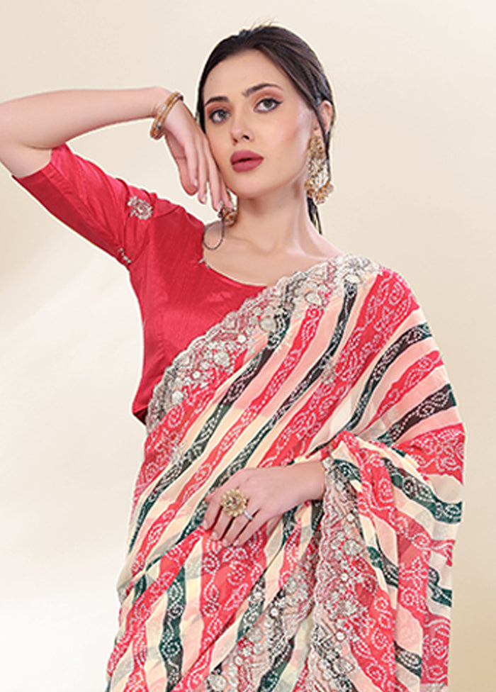 Cream Georgette Saree With Blouse Piece