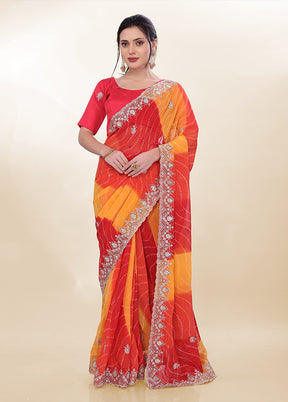 Orange Georgette Saree With Blouse Piece