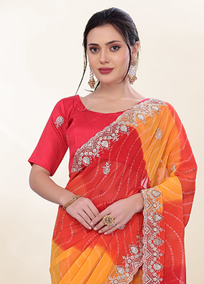Orange Georgette Saree With Blouse Piece