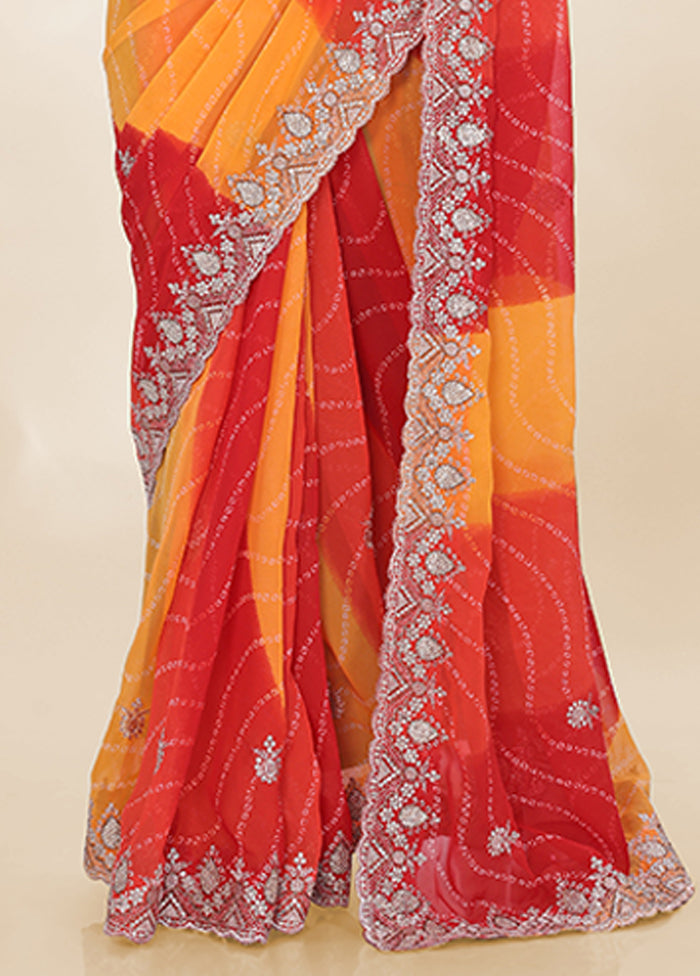 Orange Georgette Saree With Blouse Piece