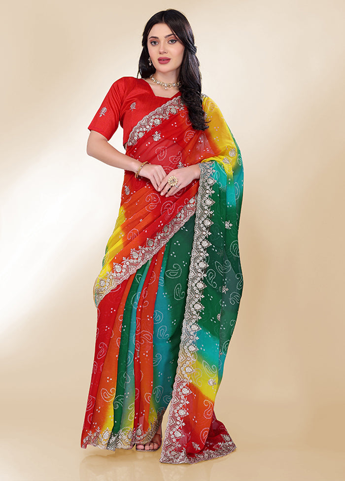 Green Georgette Saree With Blouse Piece