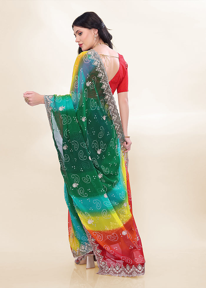 Green Georgette Saree With Blouse Piece