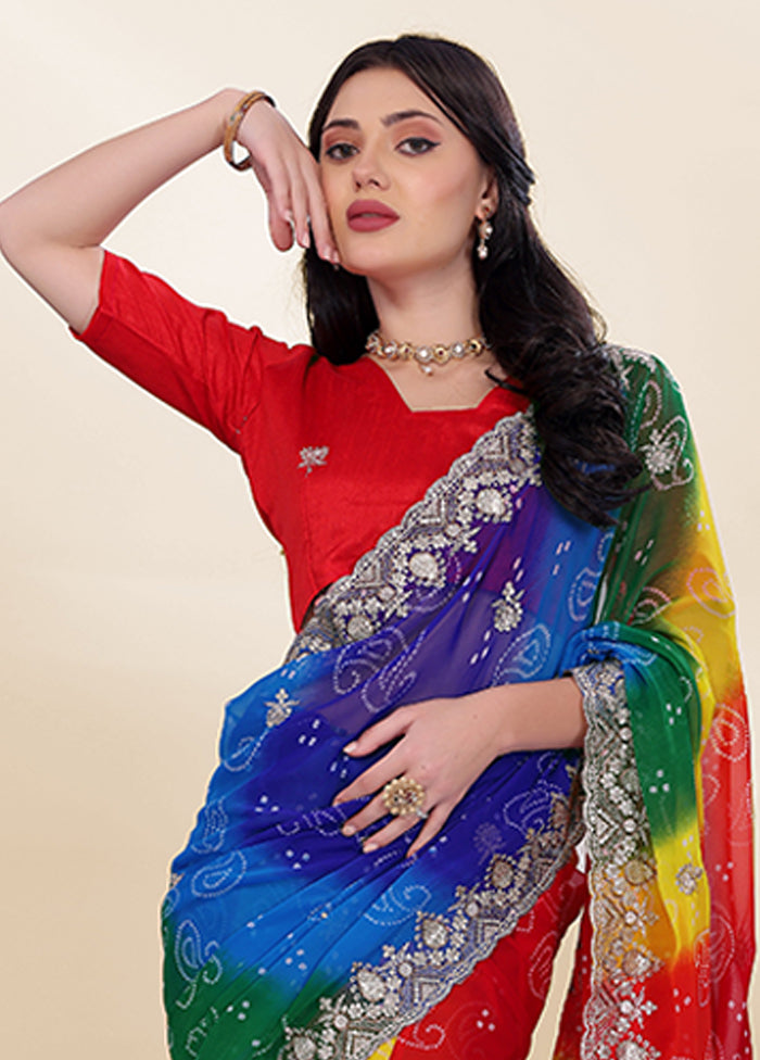 Blue Georgette Saree With Blouse Piece