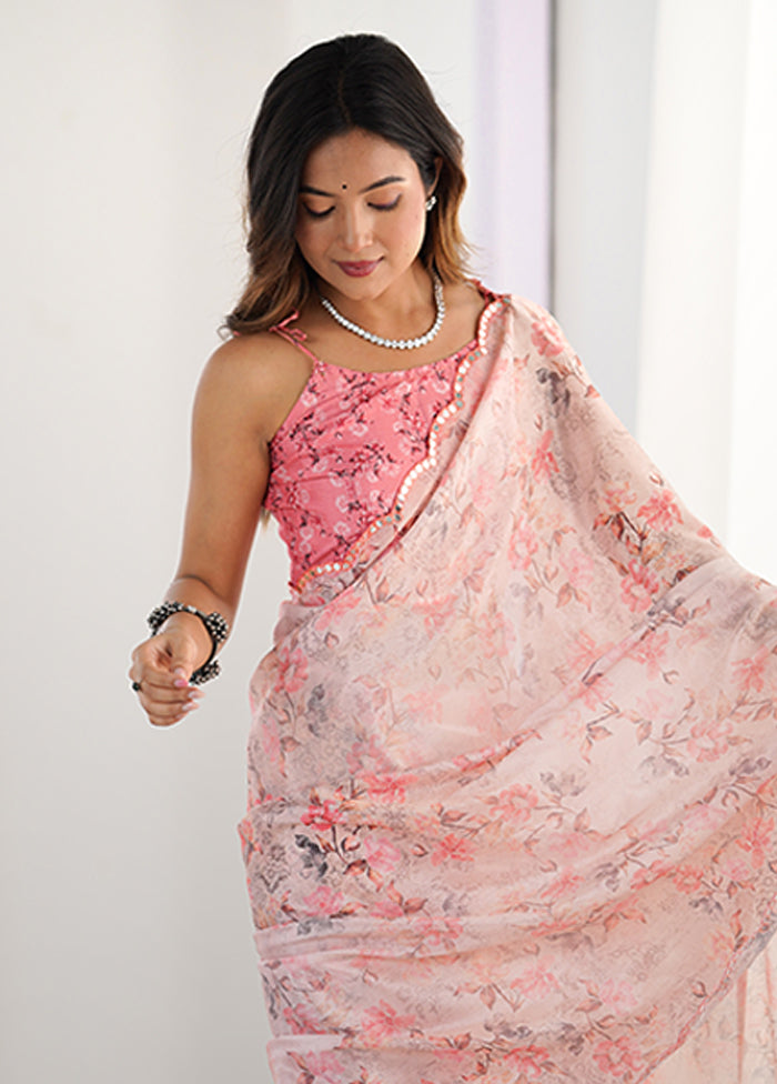 Pink Spun Silk Saree With Blouse Piece