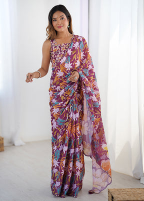 Wine Spun Silk Saree With Blouse Piece